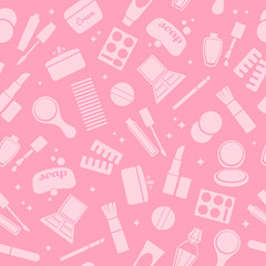 Cosmetics and toiletry icons seamless pattern.