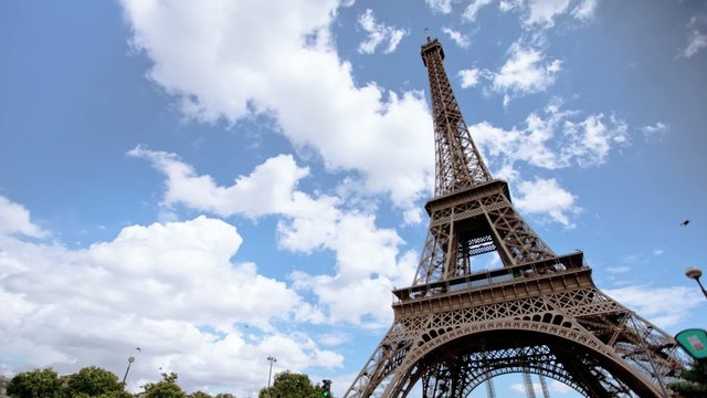 Time lapse of Eiffel tower and clouds, Paris, France