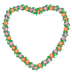floral heart with flowers - vector frame