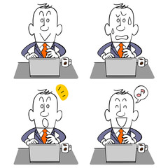 ビジネスマンとパソコン4種類の表情