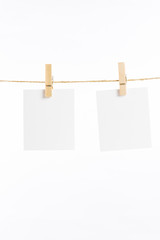 paper cards hanging rope isolated