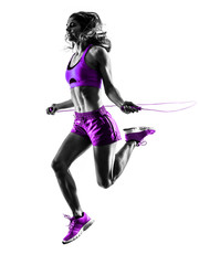 woman fitness Jumping Rope exercises silhouette - obrazy, fototapety, plakaty