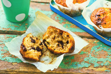banana muffins with slices of chocolate
