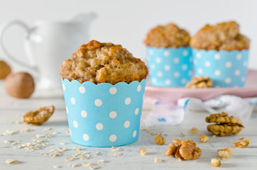 Banana muffins with oatmeal and nuts