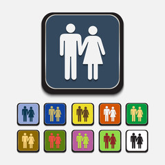 Colored icons, man, woman. Flat design, long shadow.
