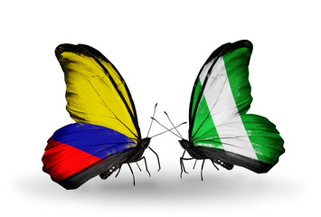 Two butterflies with flags Columbia and Nigeria