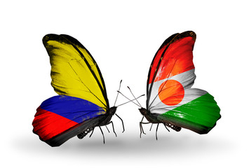 Two butterflies with flags Columbia and Niger