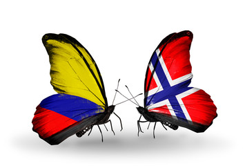 Two butterflies with flags Columbia and Norway