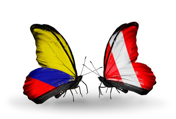 Two butterflies with flags Columbia and Peru