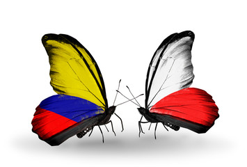 Two butterflies with flags Columbia and  Poland