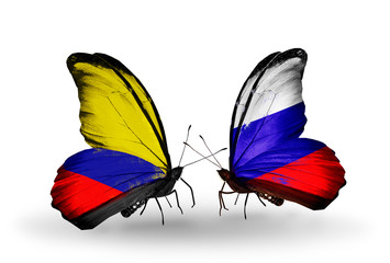 Two butterflies with flags Columbia and Russia