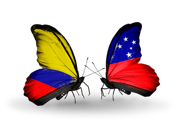 Two butterflies with flags Columbia and Samoa