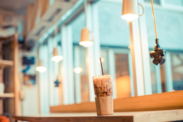 Closeup of a cup of coffee at coffee shop