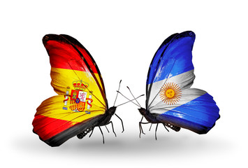 Two butterflies with flags Spain and Argentina