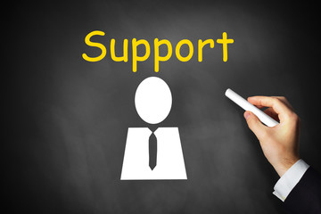 hand writing support on black chalkboard symbol