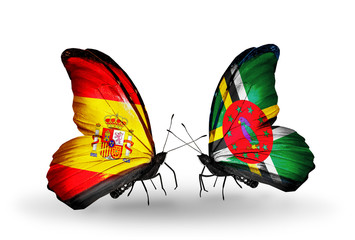 Two butterflies with flags Spain and Dominica