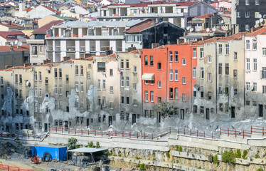 Fototapeta na wymiar Straight row old colored houses in Istanbul - Turkey