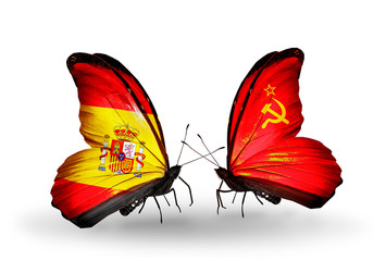 Two butterflies with flags Spain and Soviet Union