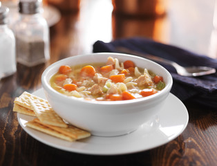 hot bowl of chicken noodle soup