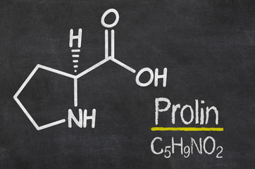 Schiefertafel mit der chemischen Formel von Prolin