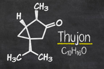 Schiefertafel mit der chemischen Formel von Thujon - obrazy, fototapety, plakaty