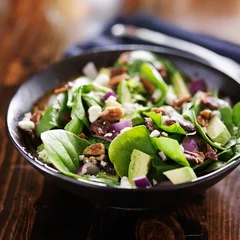 Foto auf Acrylglas avocado spinach salad with feta cheese, pecans and bacon © Joshua Resnick