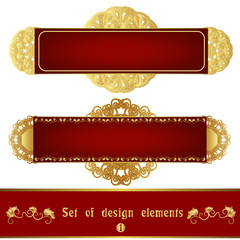 Set of red label with gold filigree ornament - 76316999