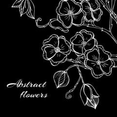 Abstract background with flowers in black and white style