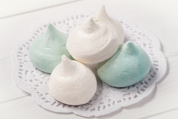 Meringue cooked at home on a paper napkin
