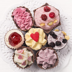 Chocolate candy on a paper napkin, top view