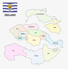 province zeeland administrative map with flag