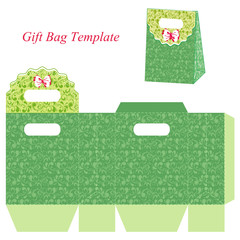 Green gift bag template with floral pattern