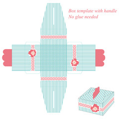 Box with handle, with green stripes and flower