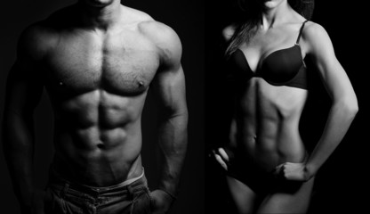 Bodybuilding. Man and  woman - obrazy, fototapety, plakaty