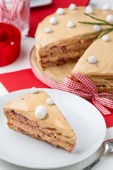 delicious layered cake with red napkins