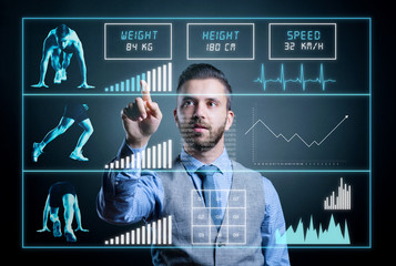 Hipster businessman with virtual screen