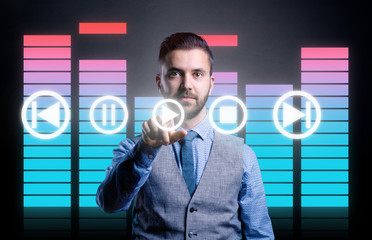 Hipster businessman with virtual screen