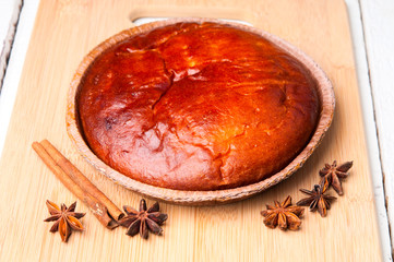 Round bun and cinnamon closeup