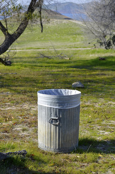 Trash can in the park.