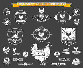 Vector Chicken Logos, Labels, Charts and Design Elements