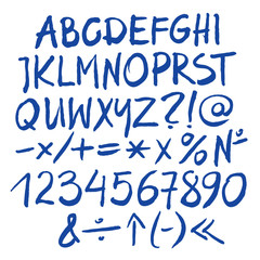 Blue vector alphabet written with a brush.