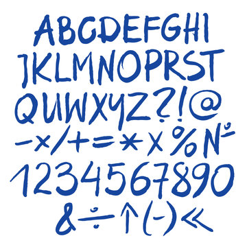 Blue vector alphabet written with a brush.