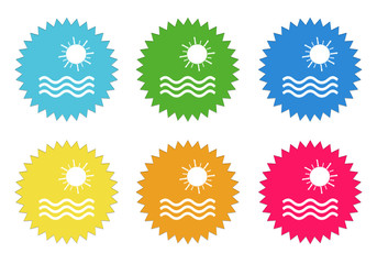 Set of colorful stickers icons with beach symbol
