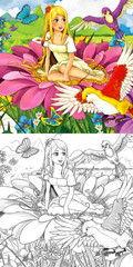 Cartoon fairy tale scene - coloring illustration