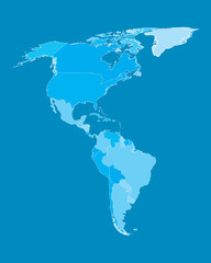Fototapeta na wymiar Vector Map - America Countries Cyan