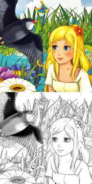 Cartoon fairy tale scene - coloring illustration