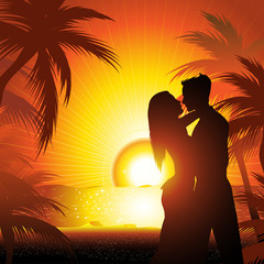 Silhouette of couple  on beach at sunset