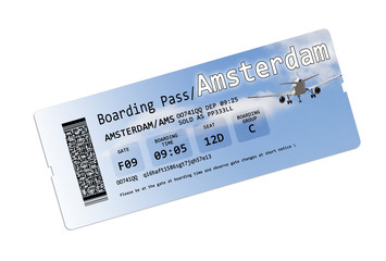 Airline boarding pass tickets to Amsterdam
