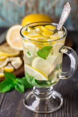 Glass with mint and lemon tea
