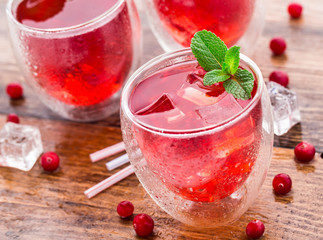 Cranberry cocktail with mint garnish.